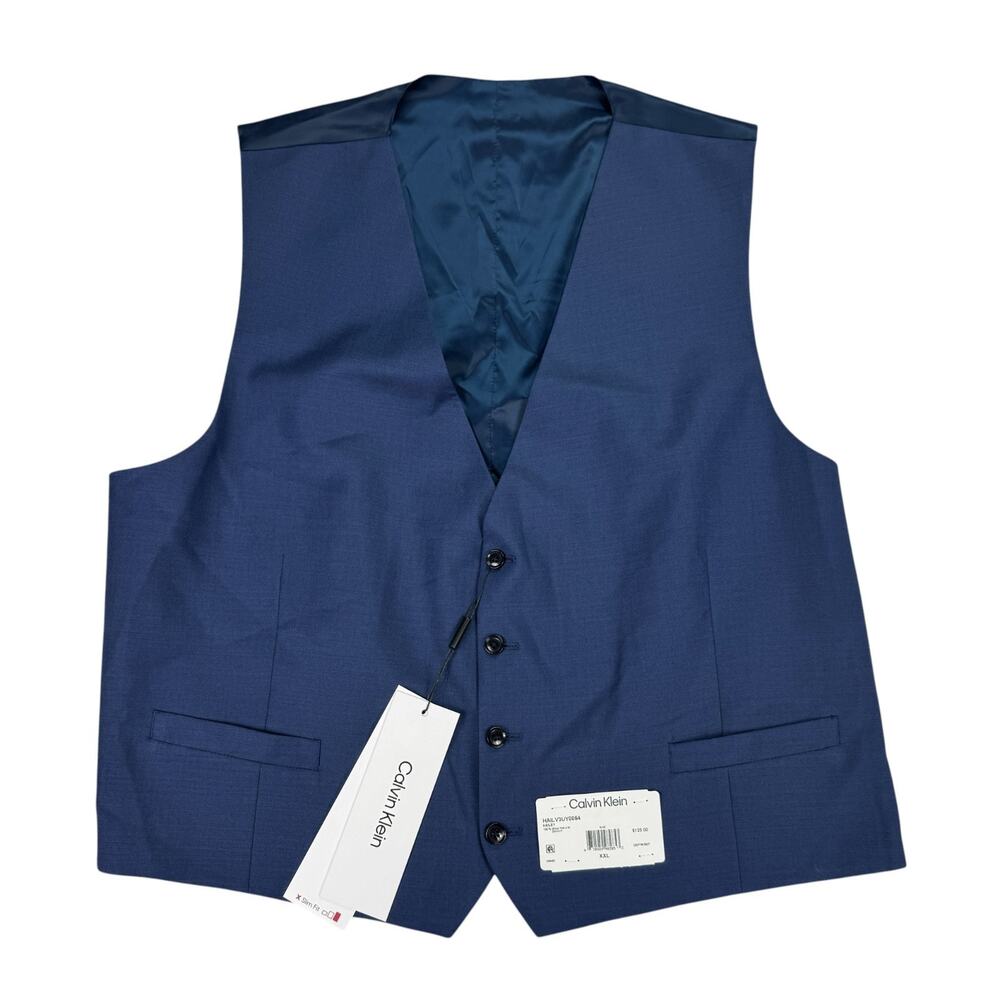 Calvin Klein Mens X Slim Fit Hailey Wool Infinite Stretch Suit Vest Blue 2XL